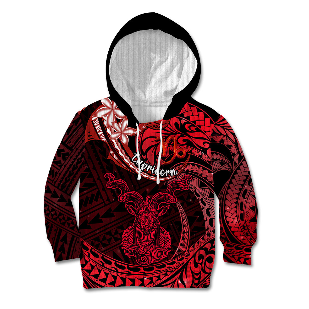 Polynesian Pride Capricorn Zodiac Kid Hoodie Astrological Sign Tribal Plumeria Red Galaxy - Wonder Print Shop