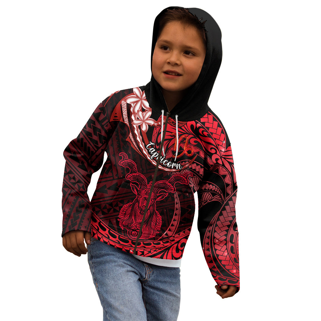 Polynesian Pride Capricorn Zodiac Kid Hoodie Astrological Sign Tribal Plumeria Red Galaxy - Wonder Print Shop