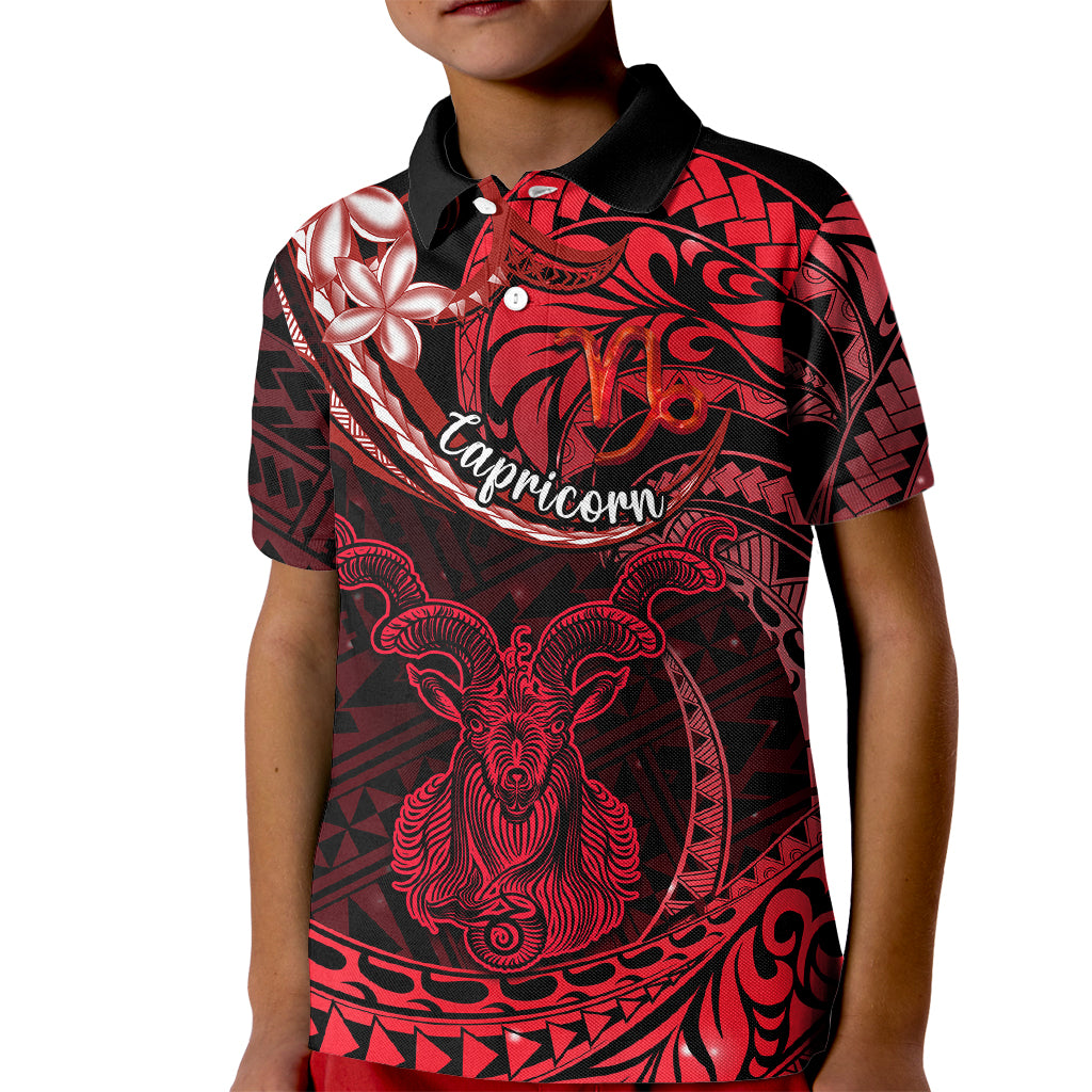 Polynesian Pride Capricorn Zodiac Kid Polo Shirt Astrological Sign Tribal Plumeria Red Galaxy - Wonder Print Shop
