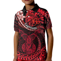 Polynesian Pride Capricorn Zodiac Kid Polo Shirt Astrological Sign Tribal Plumeria Red Galaxy - Wonder Print Shop