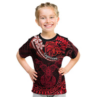 Polynesian Pride Capricorn Zodiac Kid T Shirt Astrological Sign Tribal Plumeria Red Galaxy - Wonder Print Shop
