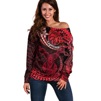 Polynesian Pride Capricorn Zodiac Off Shoulder Sweater Astrological Sign Tribal Plumeria Red Galaxy - Wonder Print Shop