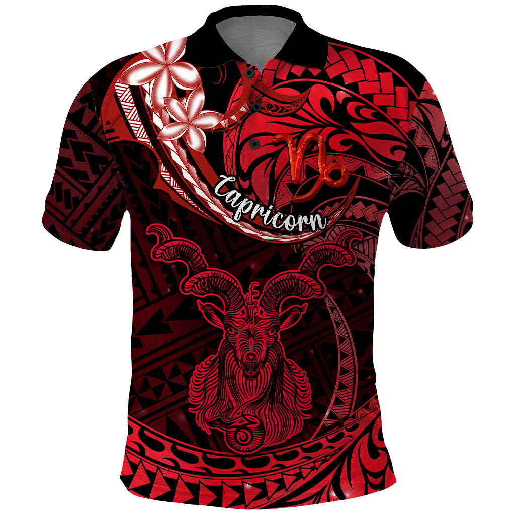 Polynesian Pride Capricorn Zodiac Polo Shirt Astrological Sign Tribal Plumeria Red Galaxy - Wonder Print Shop