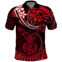 Polynesian Pride Capricorn Zodiac Polo Shirt Astrological Sign Tribal Plumeria Red Galaxy - Wonder Print Shop