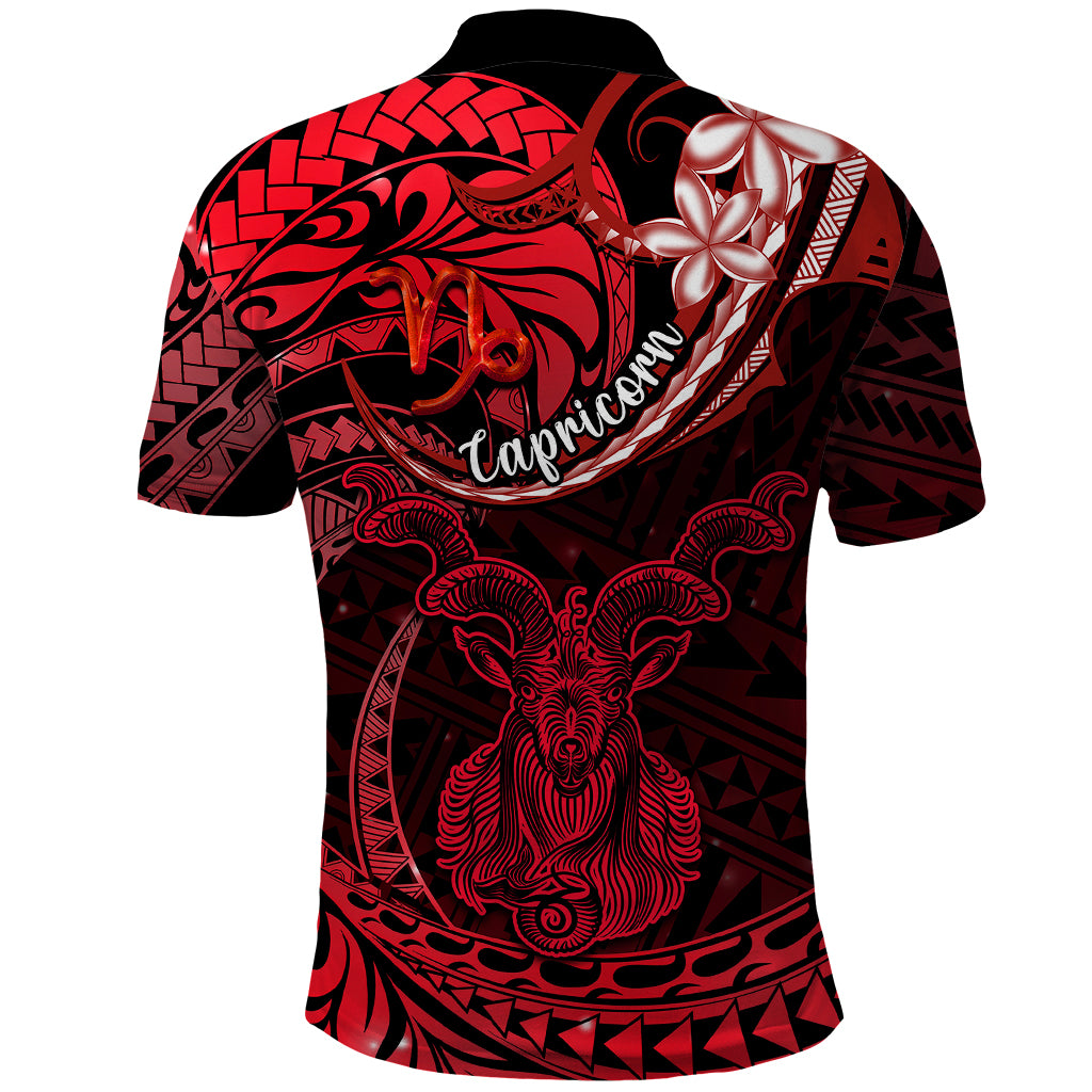 Polynesian Pride Capricorn Zodiac Polo Shirt Astrological Sign Tribal Plumeria Red Galaxy - Wonder Print Shop