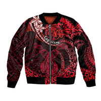 Polynesian Pride Capricorn Zodiac Sleeve Zip Bomber Jacket Astrological Sign Tribal Plumeria Red Galaxy - Wonder Print Shop