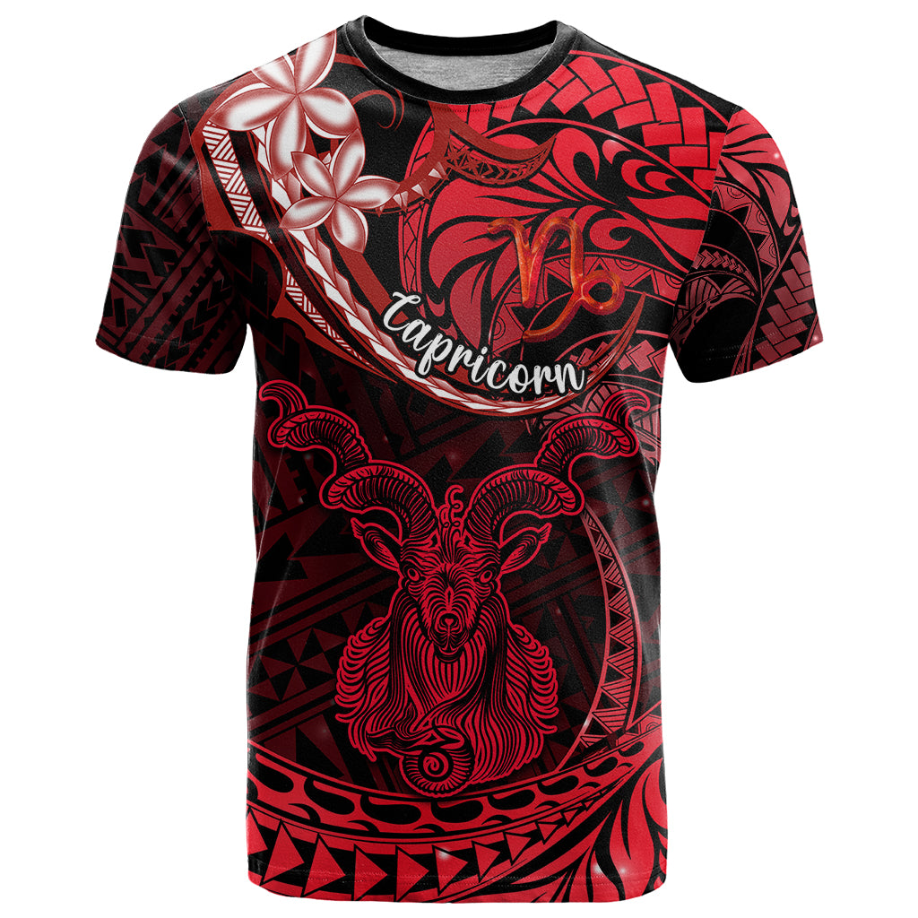 Polynesian Pride Capricorn Zodiac T Shirt Astrological Sign Tribal Plumeria Red Galaxy - Wonder Print Shop