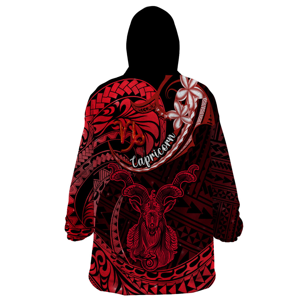 Polynesian Pride Capricorn Zodiac Wearable Blanket Hoodie Astrological Sign Tribal Plumeria Red Galaxy - Wonder Print Shop