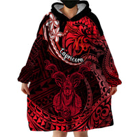 Polynesian Pride Capricorn Zodiac Wearable Blanket Hoodie Astrological Sign Tribal Plumeria Red Galaxy - Wonder Print Shop