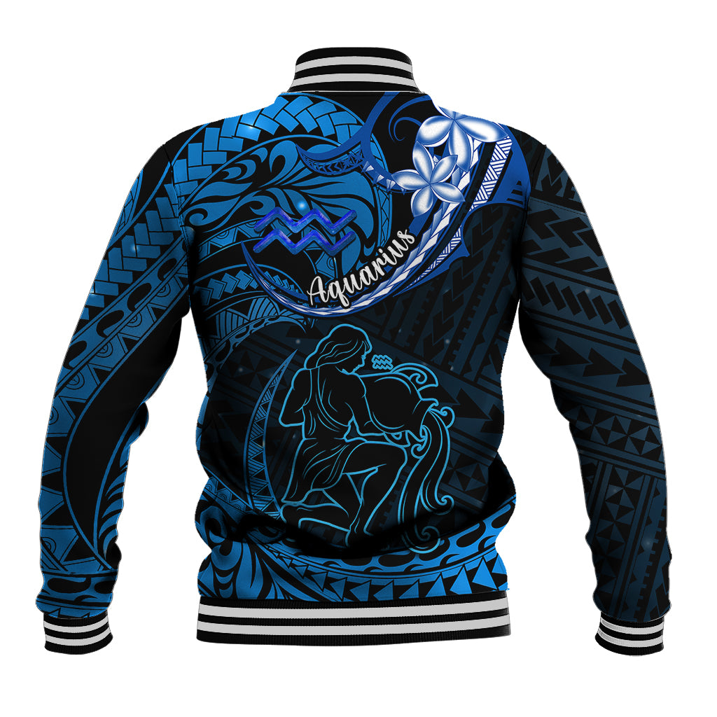 Polynesian Pride Aquarius Zodiac Baseball Jacket Astrological Sign Tribal Plumeria Blue Galaxy - Wonder Print Shop