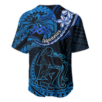 Polynesian Pride Aquarius Zodiac Baseball Jersey Astrological Sign Tribal Plumeria Blue Galaxy - Wonder Print Shop