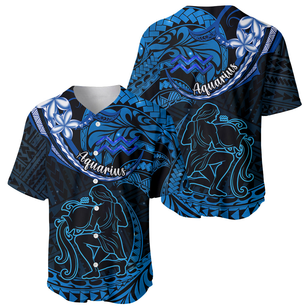 Polynesian Pride Aquarius Zodiac Baseball Jersey Astrological Sign Tribal Plumeria Blue Galaxy - Wonder Print Shop