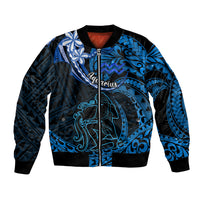 Polynesian Pride Aquarius Zodiac Bomber Jacket Astrological Sign Tribal Plumeria Blue Galaxy - Wonder Print Shop