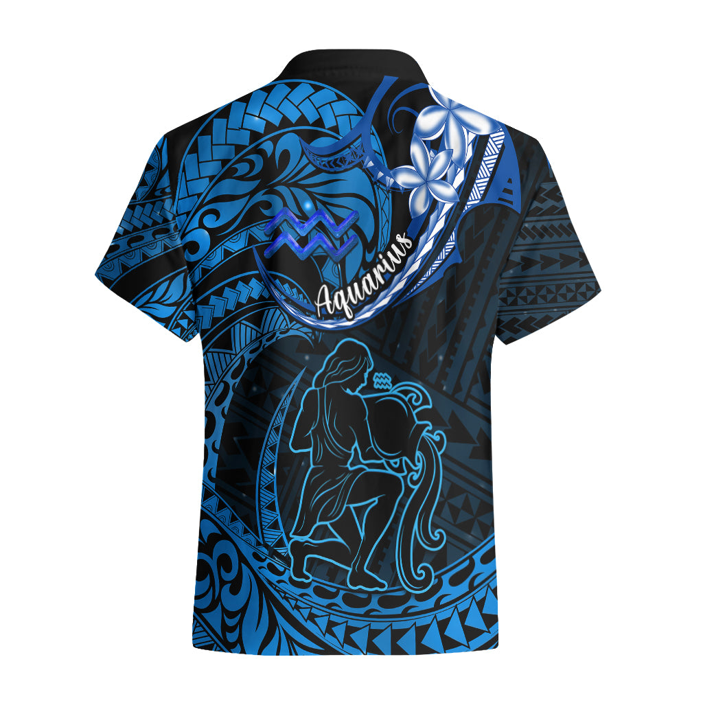 Polynesian Pride Aquarius Zodiac Hawaiian Shirt Astrological Sign Tribal Plumeria Blue Galaxy - Wonder Print Shop