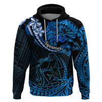 Polynesian Pride Aquarius Zodiac Hoodie Astrological Sign Tribal Plumeria Blue Galaxy - Wonder Print Shop