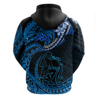 Polynesian Pride Aquarius Zodiac Hoodie Astrological Sign Tribal Plumeria Blue Galaxy - Wonder Print Shop