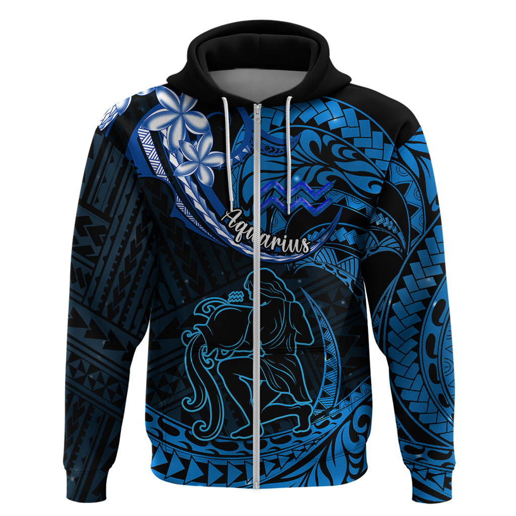 Polynesian Pride Aquarius Zodiac Hoodie Astrological Sign Tribal Plumeria Blue Galaxy - Wonder Print Shop