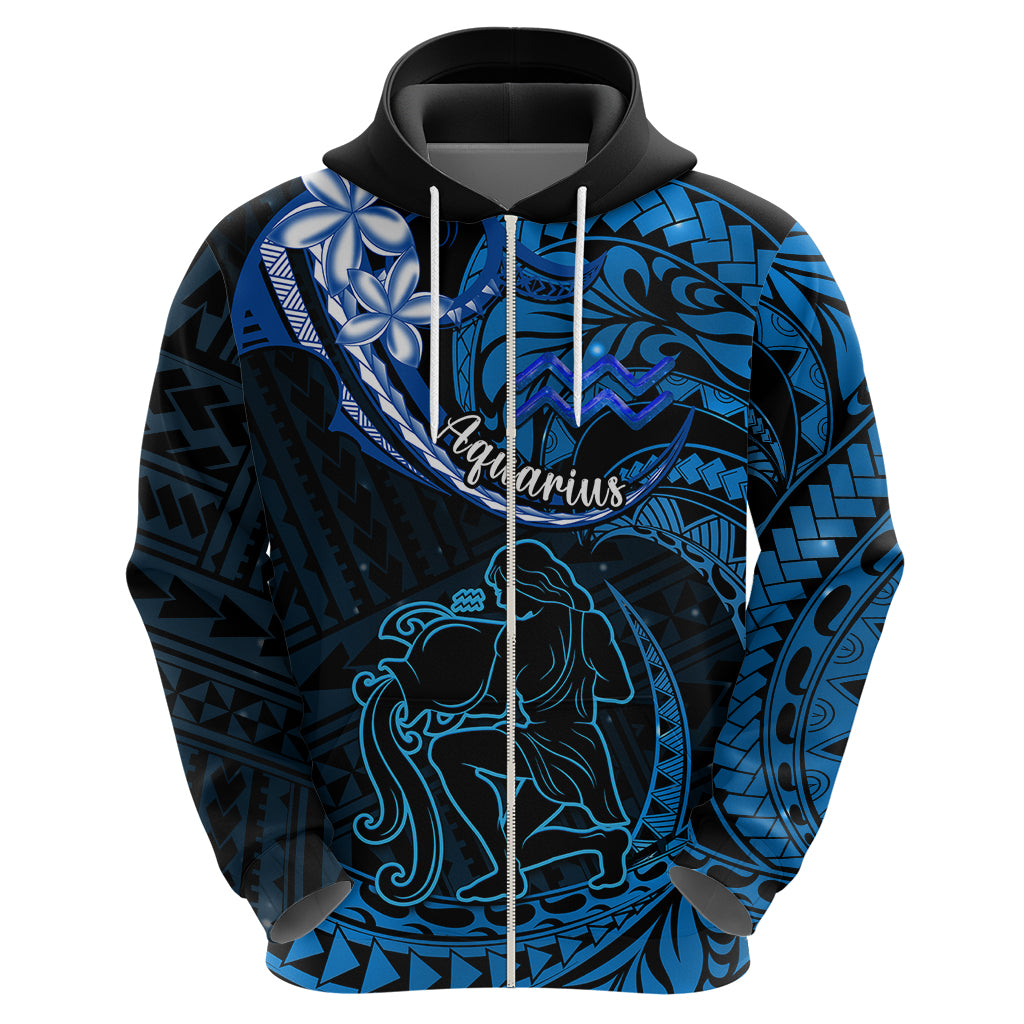 Polynesian Pride Aquarius Zodiac Hoodie Astrological Sign Tribal Plumeria Blue Galaxy - Wonder Print Shop