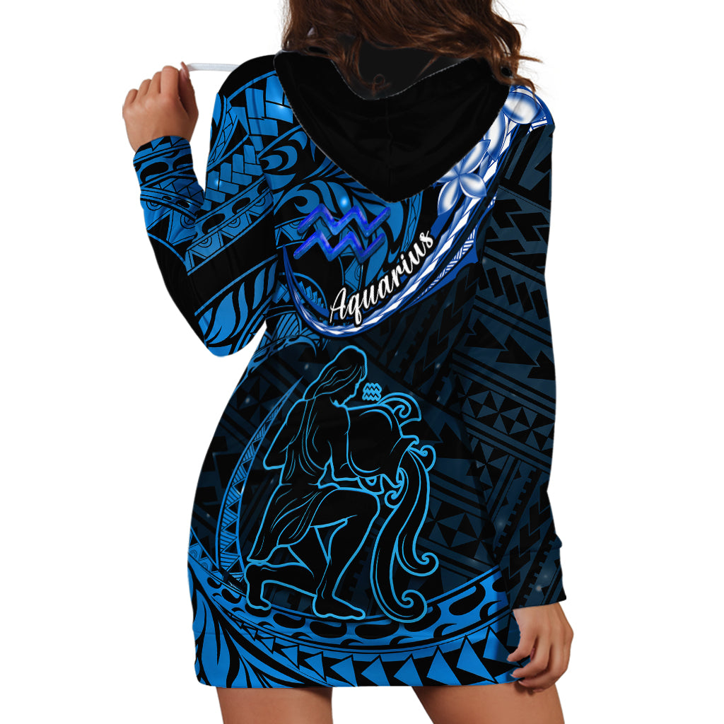 Polynesian Pride Aquarius Zodiac Hoodie Dress Astrological Sign Tribal Plumeria Blue Galaxy - Wonder Print Shop