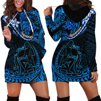 Polynesian Pride Aquarius Zodiac Hoodie Dress Astrological Sign Tribal Plumeria Blue Galaxy - Wonder Print Shop