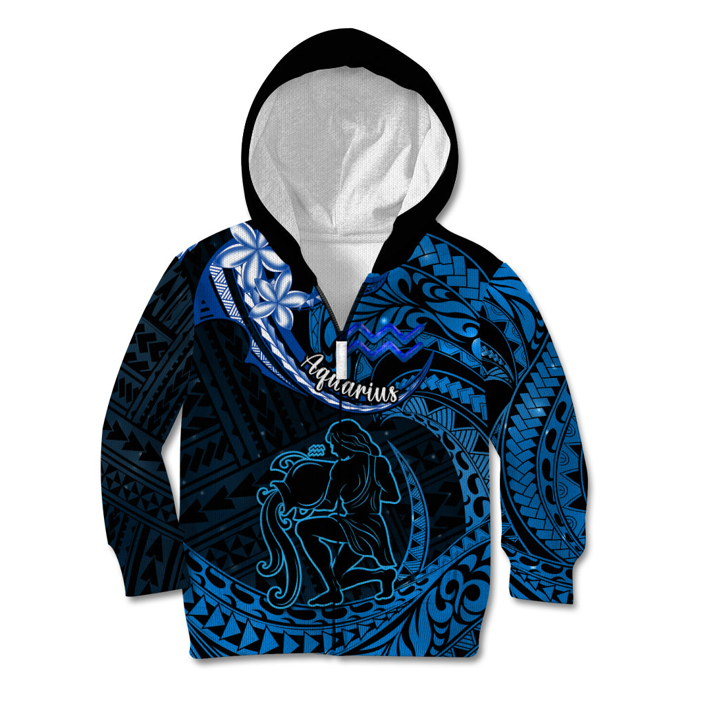 Polynesian Pride Aquarius Zodiac Kid Hoodie Astrological Sign Tribal Plumeria Blue Galaxy - Wonder Print Shop