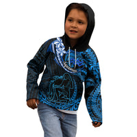 Polynesian Pride Aquarius Zodiac Kid Hoodie Astrological Sign Tribal Plumeria Blue Galaxy - Wonder Print Shop