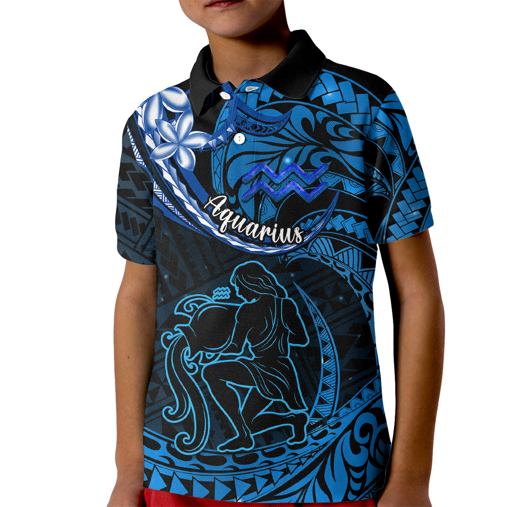 Polynesian Pride Aquarius Zodiac Kid Polo Shirt Astrological Sign Tribal Plumeria Blue Galaxy - Wonder Print Shop