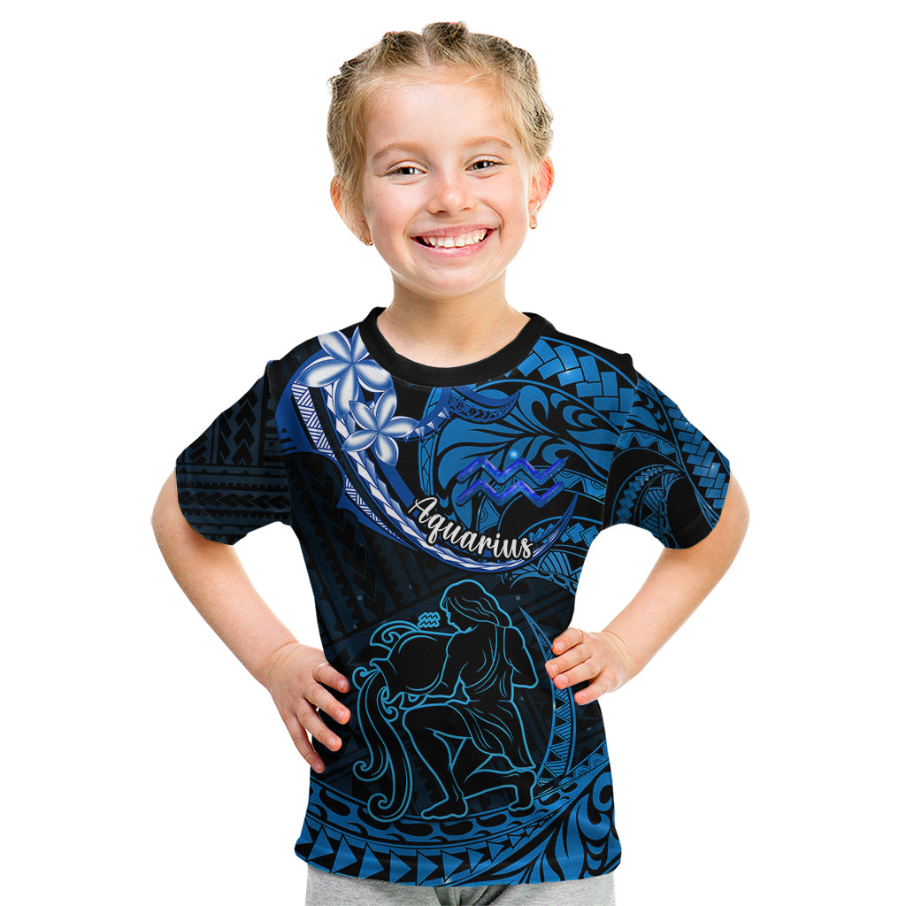 Polynesian Pride Aquarius Zodiac Kid T Shirt Astrological Sign Tribal Plumeria Blue Galaxy - Wonder Print Shop