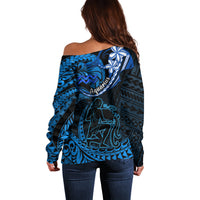 Polynesian Pride Aquarius Zodiac Off Shoulder Sweater Astrological Sign Tribal Plumeria Blue Galaxy - Wonder Print Shop