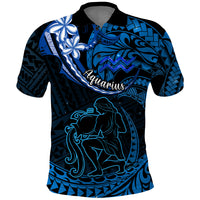 Polynesian Pride Aquarius Zodiac Polo Shirt Astrological Sign Tribal Plumeria Blue Galaxy - Wonder Print Shop