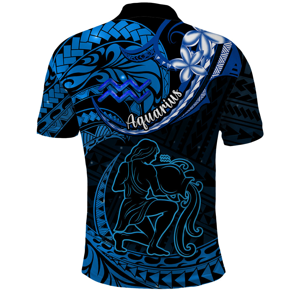 Polynesian Pride Aquarius Zodiac Polo Shirt Astrological Sign Tribal Plumeria Blue Galaxy - Wonder Print Shop