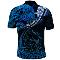 Polynesian Pride Aquarius Zodiac Polo Shirt Astrological Sign Tribal Plumeria Blue Galaxy - Wonder Print Shop