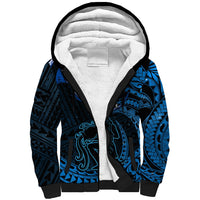 Polynesian Pride Aquarius Zodiac Sherpa Hoodie Astrological Sign Tribal Plumeria Blue Galaxy - Wonder Print Shop