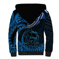 Polynesian Pride Aquarius Zodiac Sherpa Hoodie Astrological Sign Tribal Plumeria Blue Galaxy - Wonder Print Shop