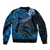 Polynesian Pride Aquarius Zodiac Sleeve Zip Bomber Jacket Astrological Sign Tribal Plumeria Blue Galaxy - Wonder Print Shop