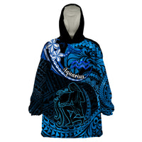 Polynesian Pride Aquarius Zodiac Wearable Blanket Hoodie Astrological Sign Tribal Plumeria Blue Galaxy - Wonder Print Shop