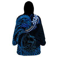 Polynesian Pride Aquarius Zodiac Wearable Blanket Hoodie Astrological Sign Tribal Plumeria Blue Galaxy - Wonder Print Shop