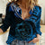 Polynesian Pride Aquarius Zodiac Women Casual Shirt Astrological Sign Tribal Plumeria Blue Galaxy - Wonder Print Shop