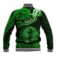 Polynesian Pride Pisces Zodiac Baseball Jacket Astrological Sign Tribal Plumeria Green Galaxy - Wonder Print Shop