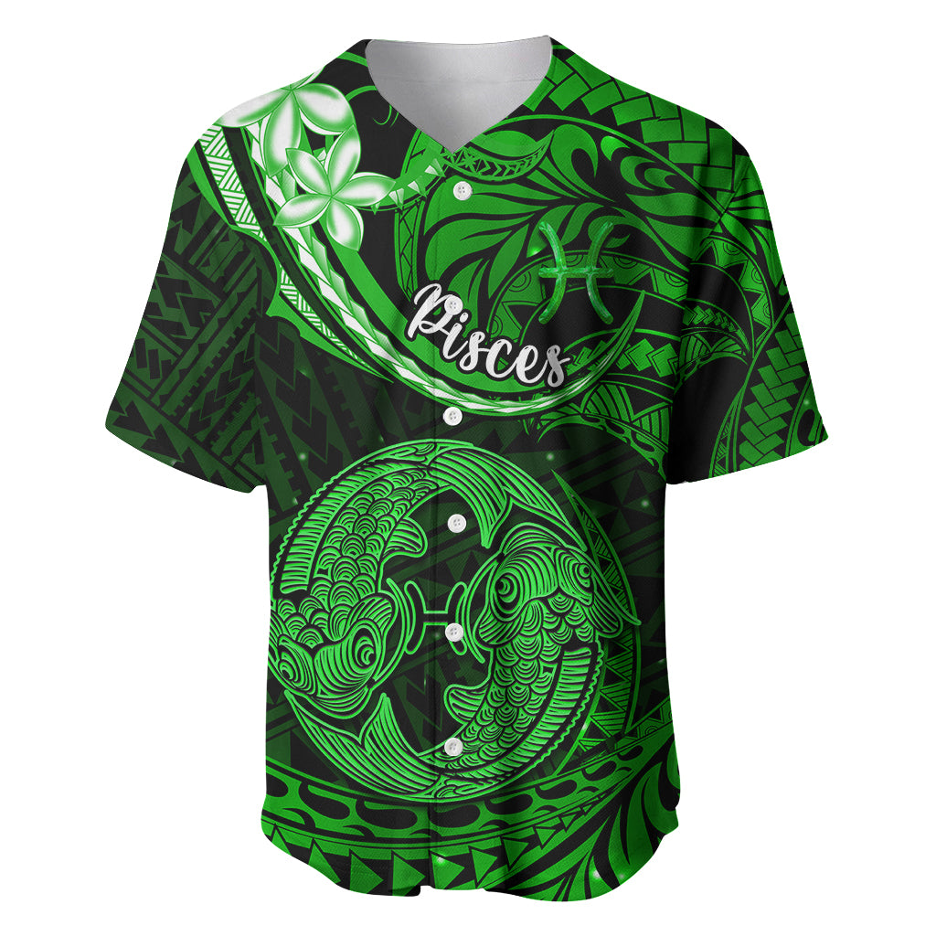 Polynesian Pride Pisces Zodiac Baseball Jersey Astrological Sign Tribal Plumeria Green Galaxy - Wonder Print Shop