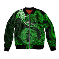 Polynesian Pride Pisces Zodiac Bomber Jacket Astrological Sign Tribal Plumeria Green Galaxy - Wonder Print Shop