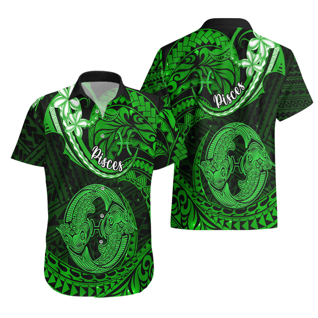 Polynesian Pride Pisces Zodiac Hawaiian Shirt Astrological Sign Tribal Plumeria Green Galaxy - Wonder Print Shop