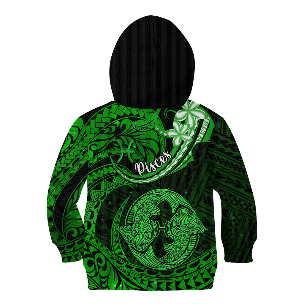 Polynesian Pride Pisces Zodiac Kid Hoodie Astrological Sign Tribal Plumeria Green Galaxy - Wonder Print Shop