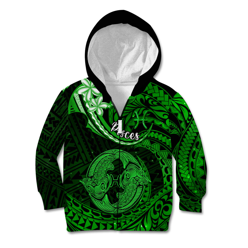 Polynesian Pride Pisces Zodiac Kid Hoodie Astrological Sign Tribal Plumeria Green Galaxy - Wonder Print Shop