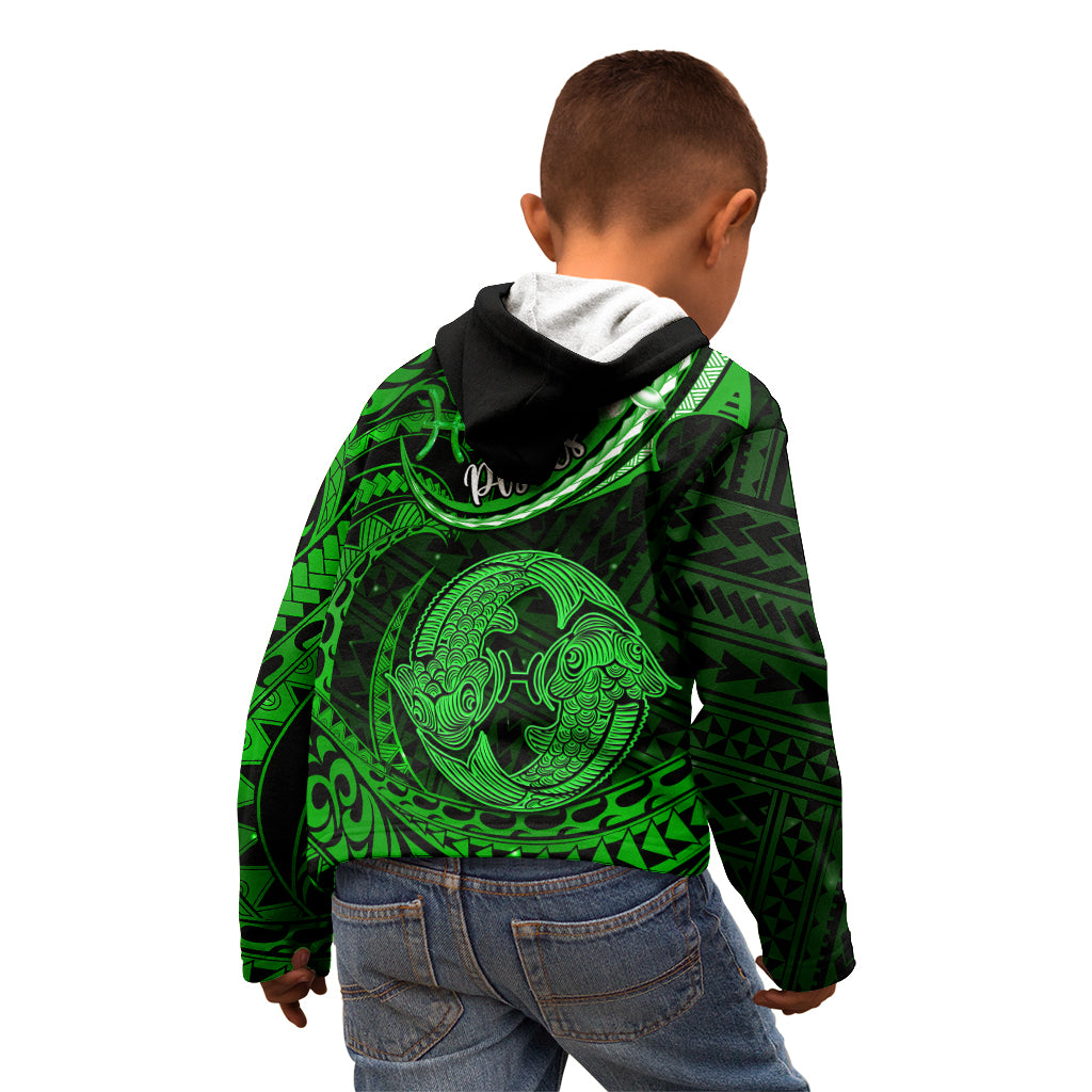 Polynesian Pride Pisces Zodiac Kid Hoodie Astrological Sign Tribal Plumeria Green Galaxy - Wonder Print Shop