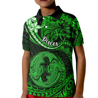 Polynesian Pride Pisces Zodiac Kid Polo Shirt Astrological Sign Tribal Plumeria Green Galaxy - Wonder Print Shop