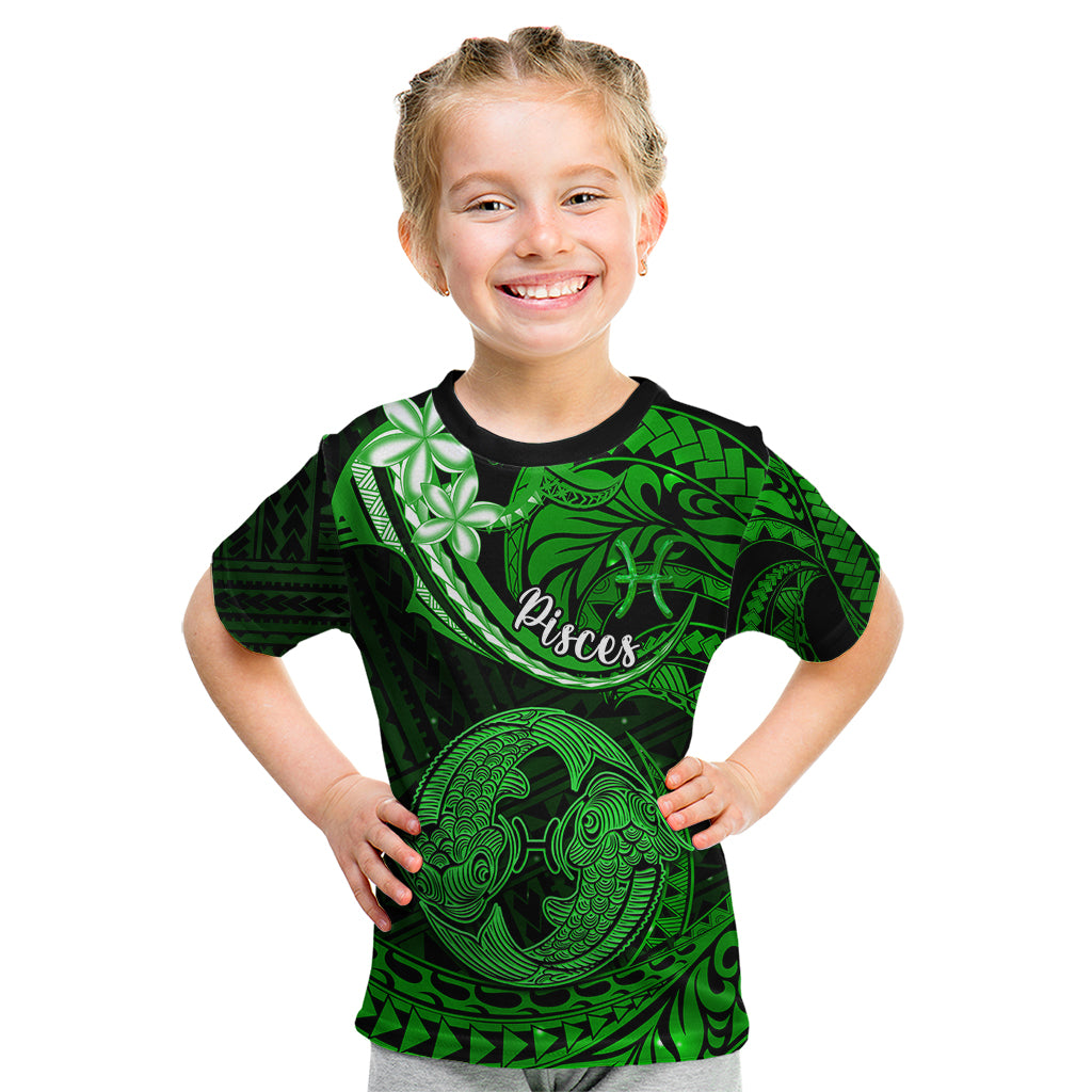 Polynesian Pride Pisces Zodiac Kid T Shirt Astrological Sign Tribal Plumeria Green Galaxy - Wonder Print Shop