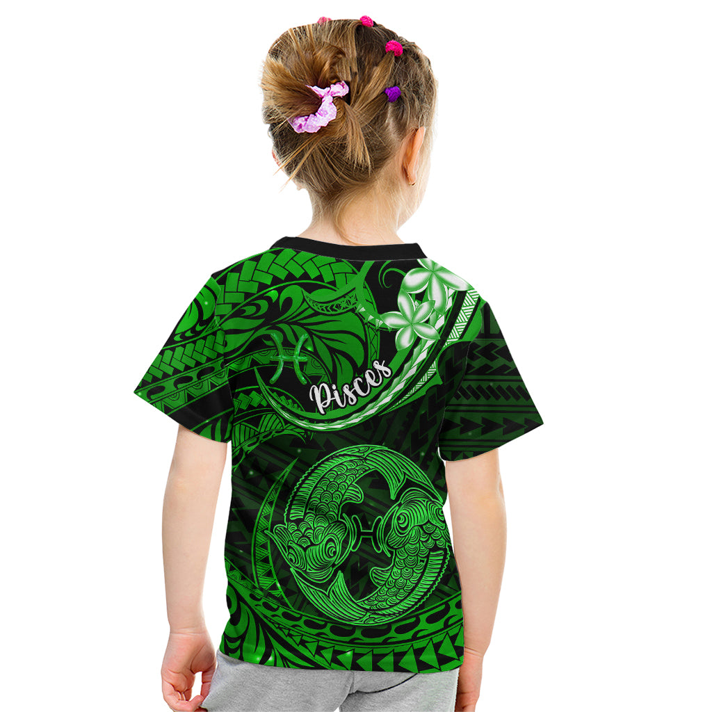 Polynesian Pride Pisces Zodiac Kid T Shirt Astrological Sign Tribal Plumeria Green Galaxy - Wonder Print Shop