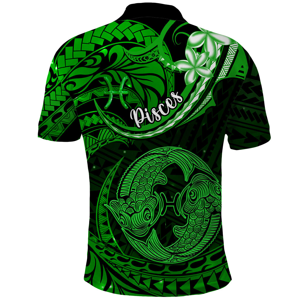 Polynesian Pride Pisces Zodiac Polo Shirt Astrological Sign Tribal Plumeria Green Galaxy - Wonder Print Shop