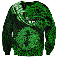 Polynesian Pride Pisces Zodiac Sweatshirt Astrological Sign Tribal Plumeria Green Galaxy - Wonder Print Shop
